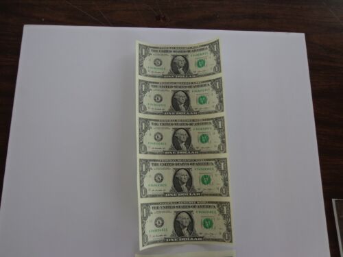 5 UNCUT SHEET $ 1 ($1 X 5) Legal USA 1 DOLLAR*Real Currency NOTES*RARE BILLS - Picture 2 of 4