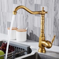 Antique Brass Kitchen Faucet Swivel Spout Single Handle Sink Basin Mixer Tap