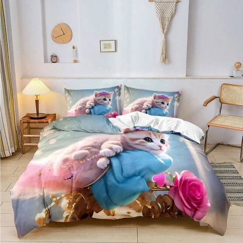 Set letto copripiumino gatto singolo/matrimoniale/re/super king materiale adatto alla pelle - Foto 29 di 37