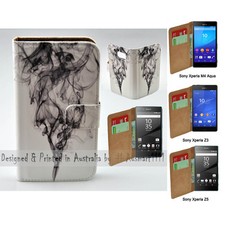 For Sony Xperia Series - Black Smoke Theme Print Wallet Mobile Phone Case Cover