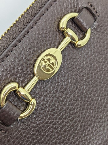 GIANI BERNINI Horsebit Wallet Zip Around Pebbled Leather Large Chocolate Logo - Picture 5 of 7