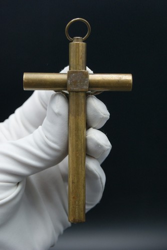 † COLGANTE CRUZ CRUCIFIJO BRONCE DORADO PATINADO 19TH por DELASALLE G. FRANCIA † - Imagen 13 de 15