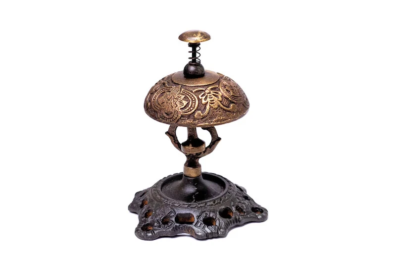 Hotel Desk Bell On Stand Solid Brass With Butterfly Engraving And Antique Finish - Image 2 of 4