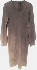 Marc Jacobs Brown/Gold Knitted Balloon Sleeves Fitted Wool Jumper Dress: L