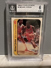 1986/87 FLEER #8 MICHAEL JORDAN Rookie Sticker BECKETT 6