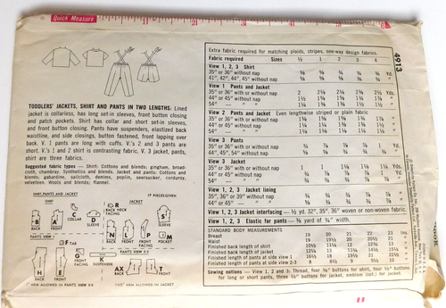 Simplicity 1960's VTG Toddler Boys sewing pattern Size 1 Jacket Shirts Pants - Picture 3 of 5