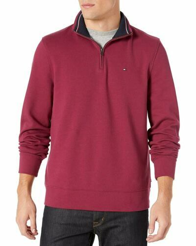 Tommy Hilfiger Para Hombre 1/4 Cremallera Cuello Sudadera Granate Talla  Grande L | eBay
