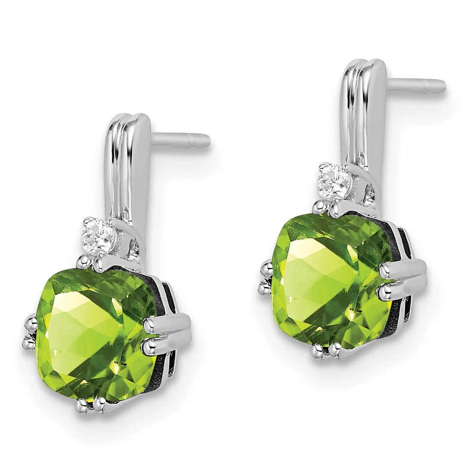 14k White Gold Cushion Peridot and Diamond Earrings - Image 2 of 4
