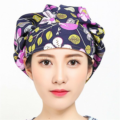 Bouffant Scrub Cap with Sweatband Ponytail Hats One Size Head Cover Floral Print - Picture 83 of 274