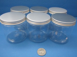 6pk-PET-Plastic-4-oz-Clear-Jars-Silver-Cap-BPA-Free-Cream-Cosmetics-Crafts-Spice
