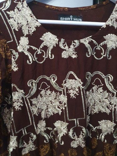 Camisa Hub Vestido Indio Calado Talla M Marrón Dorado Floral Bordado Boho Étnico - Imagen 5 de 19