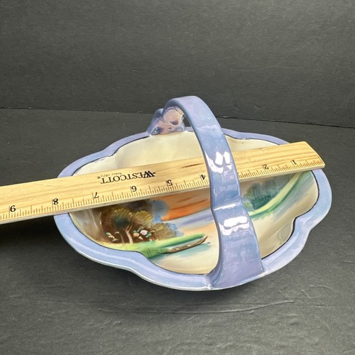 Cesto porta caramelle vintage made in Japan con manico in lustro dipinto a mano - Foto 2 di 15