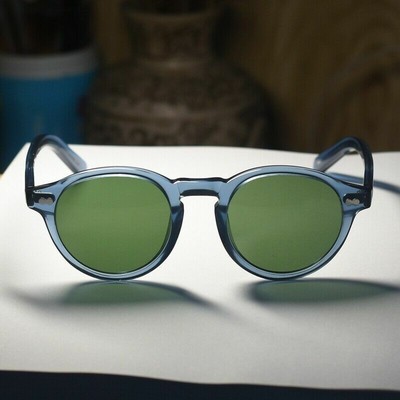 Round SOILD Acetate Johnny Depp sunglasses mens tortoise frame green glass lens