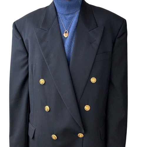 Vintage Aquascutum Mens Navy Blue 100% Wool Double Breasted Blazer Sport Coat 44 - Picture 12 of 14