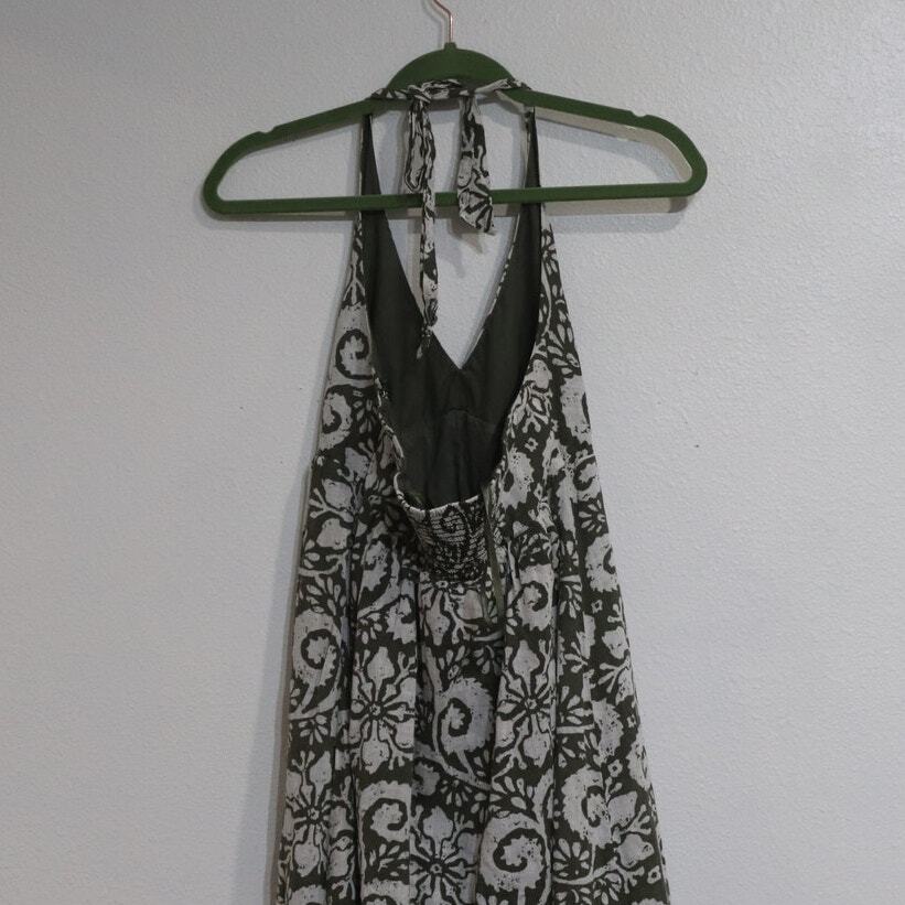 Old Navy Green Floral Linen Blend Maxi Halter Dress Sz M eBay