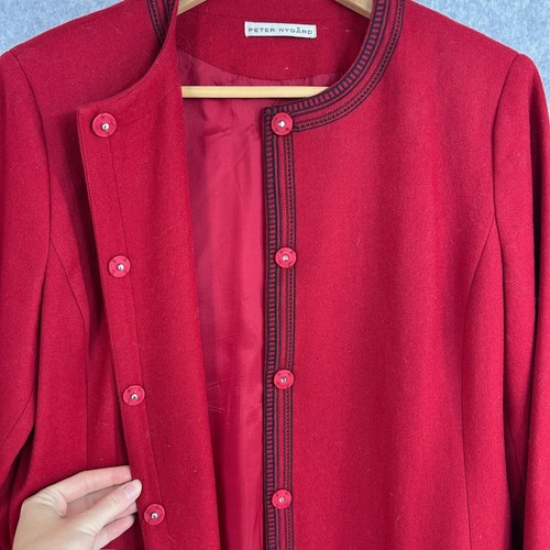 Women's Peter Nygard Red Black Embroidered Blazer Jacket Wool Blend Size Med (?) - Picture 7 of 11