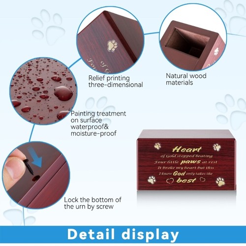 Pet Cremation Box with Carved Word Small Animal Ashes Box Funeral Casket Box - Picture 5 of 8
