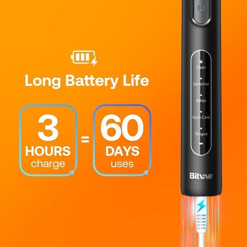 Electric Toothbrush Rechargeable 5 Modes 60-Day Battery 8 Brush Heads Travel Use - Picture 7 of 11