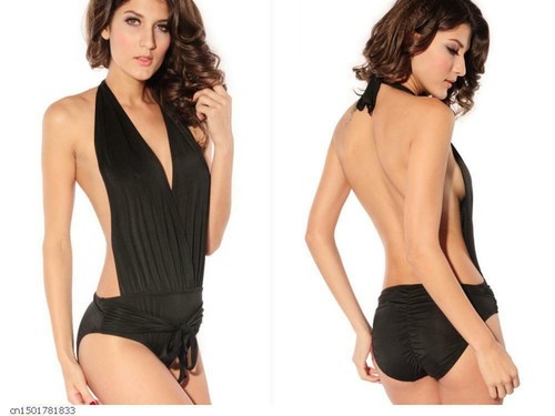 Badeanzug Monokini schwarz mit nacktem Rücken und tiefem V-Ausschnitt Gr. S - Bild 6 von 8