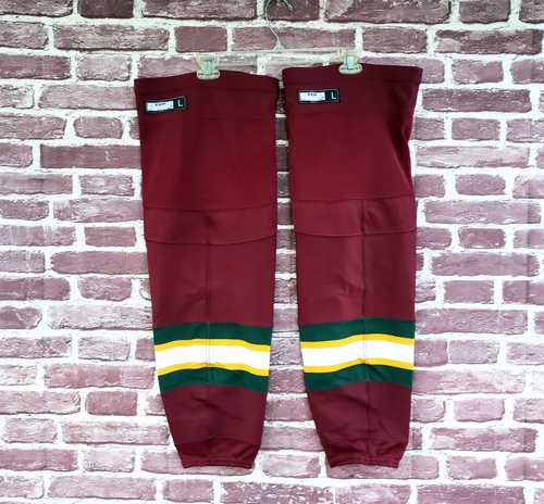 🔥 Quad City Mallards Game Worn CCM Burgundy Hockey Socks ECHL Large L - Picture 6 of 6