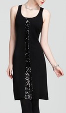 Karen Kane 4L42158 Tracy Black Stretch Ponte Sheath Dress w/Sequin Panel - $118