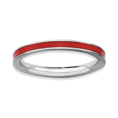 Sterling Silver Stackable Expressions Red Enameled 2.25mm Ring Sizes 5 to 10