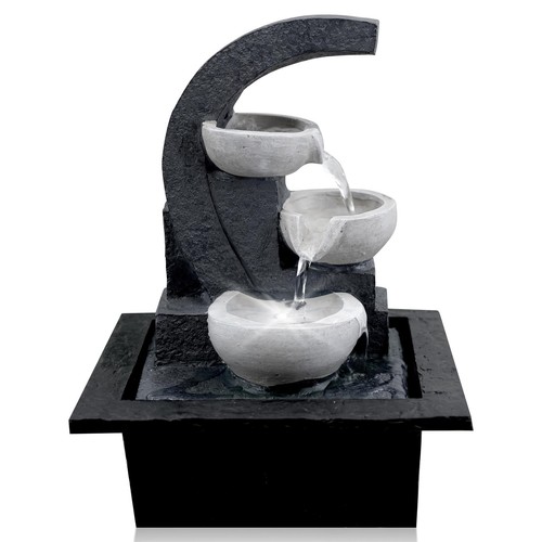 Water Feature Indoor Tabletop LED Fountain Waterfall Home Decor (White Bowls) - Picture 1 of 6