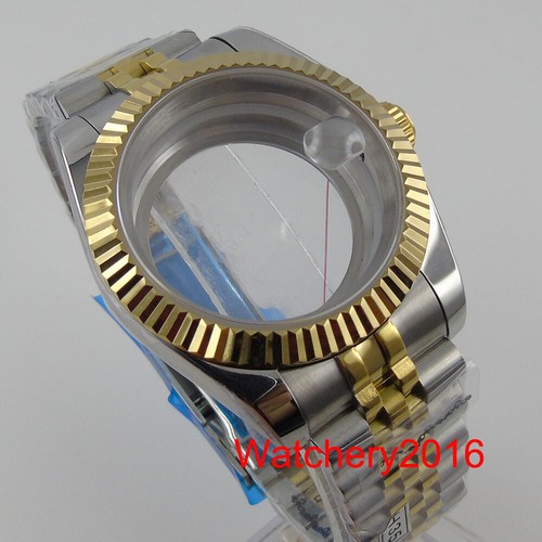 Caja de reloj de oro de dos tonos de 36 mm bisel estriado cristal transparente ajuste trasero NH35 NH36 - Imagen 2 de 10