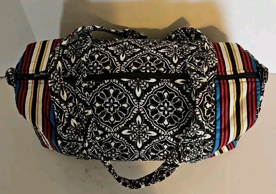 Medallón de Lona Viajero Vera Bradley Barcelona Mediano 16" Negro Blanco Foto 3 de 4