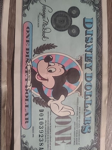 TWO 1990 Vintage Disney Dollar $1 Bill Mickey Mouse D01039236A D01039238A - Picture 15 of 17