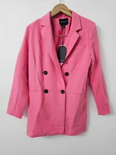 Brave Soul Womens Pink Double Breasted Longline Blazer Sz UK8 EU36 - Picture 3 of 7
