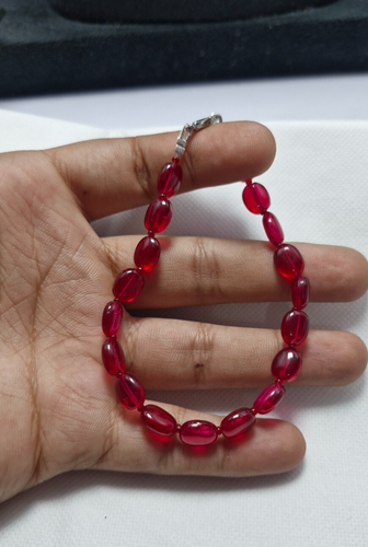 AAA+ Red Ruby Hydro Gemstone 8x10 mm Oval Beads 925 Silver 9" String Bracelets - Picture 6 of 7