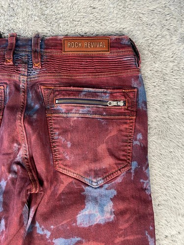 Rock Revival Elroy Biker Moto Skinny Distressed Acid Wash Jeans Herren rot - Bild 4 von 6
