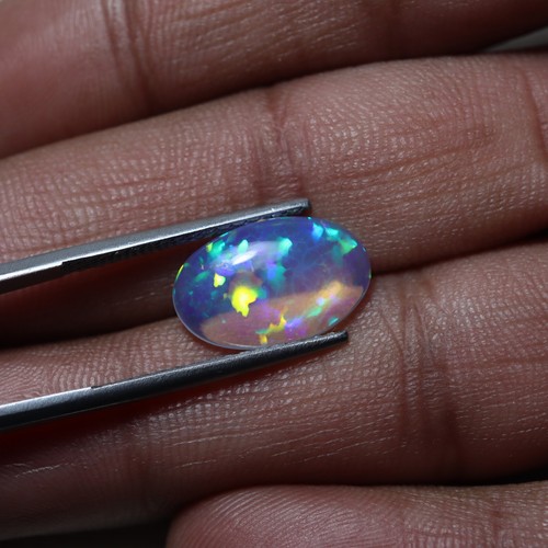 Cabochon ovale 3,2 Cts 15,5x10 MM vero AAA arcobaleno fuoco nido d'ape opale etiope - Foto 4 di 9