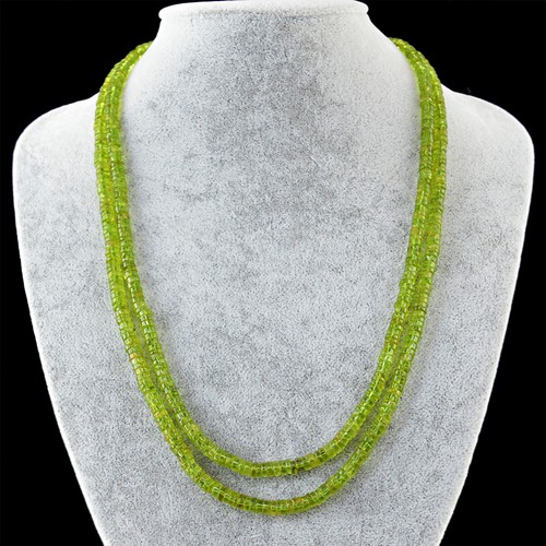 Exclusive 2 Strand 304.50 Cts Natural Untreated Green Peridot Beads Necklace - Picture 2 of 3