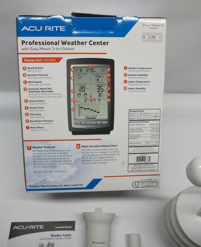 Acurite 00638 Professional Weather Center Atomic Clock Wind Pressure Humidity - Picture 3 of 5