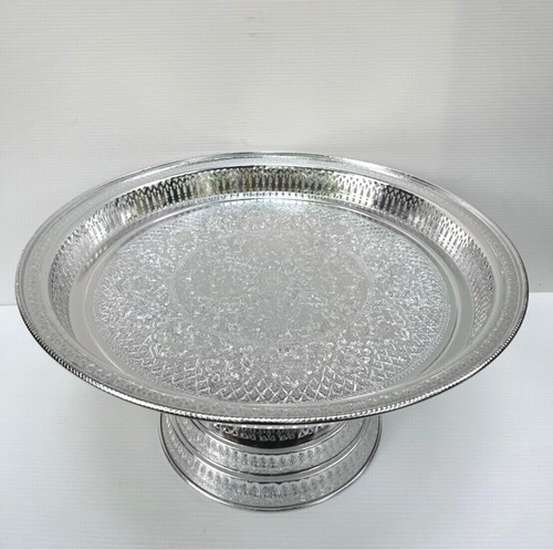 Vintage Style Thai Phan Khan Tok High Foot Gold Tray Silver Aluminum XL Sz 53 cm - Picture 26 of 48