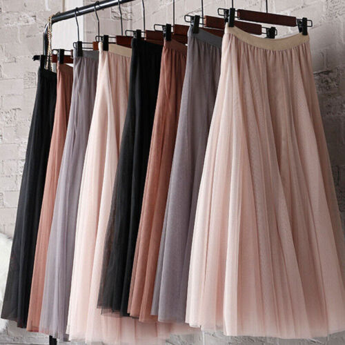 Women Long Tulle Skirt Tutu Dress High Waist Mesh Pleated A-line Maxi Skirts @@ - Picture 2 of 15