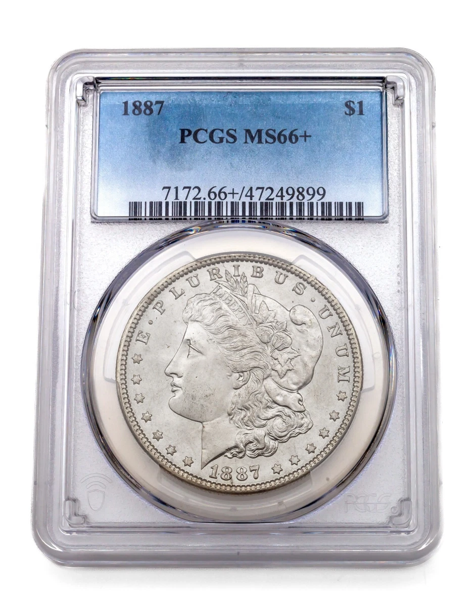 PCGS Certified MS 66 Graded 1887 Year Morgan US Dollars (1878-1921