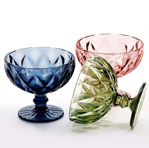 Faceted Glass Footed DESSERT BOWL, 250 ml, Pink - Picture 9 of 9