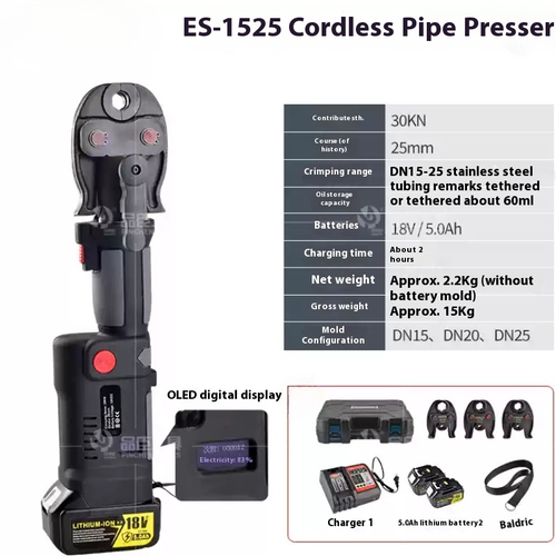 ES-1525 /30C Mini Batería Herramienta de Crimpado de Tubos para Sistemas de Canales Herramienta de Crimpado de Tubos - Imagen 7 de 13