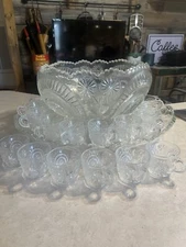 VTG 1930’s L.E. Smith Pinwheel and Star 24 Piece Punch Bowl Set