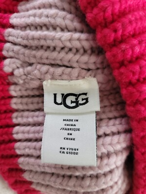 UGG BEANIE CHUNKY RIB KNIT HAT CAP WOMENS ONE SIZE CERISE MUTI LEATHER LOGO NWT UGG Women main image 2