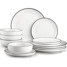 Plates and Bowls Sets for 4,12 Pieces Ceramic Dish set, White Dinnerware Set ...