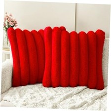 Faux Fur Throw Pillow Covers 20x20 Inch Set of 20" x 20" Pack of 2 Red