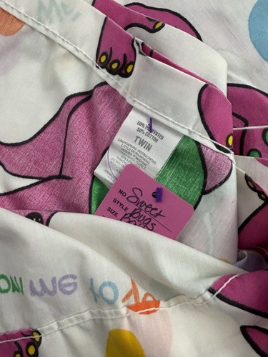 vintage BARNEY the Purple Dinosaur Twin Flat Sheet Fabric 1992 Lyons Group - Picture 5 of 5