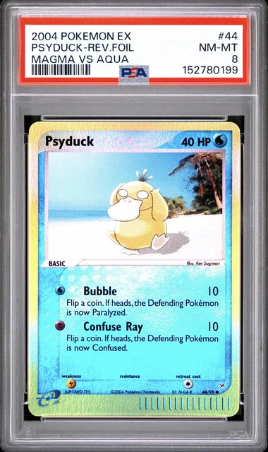 2004 Pokemon EX Psyduck Reverse Holo Foil #44 Magma Vs Aqua PSA 8