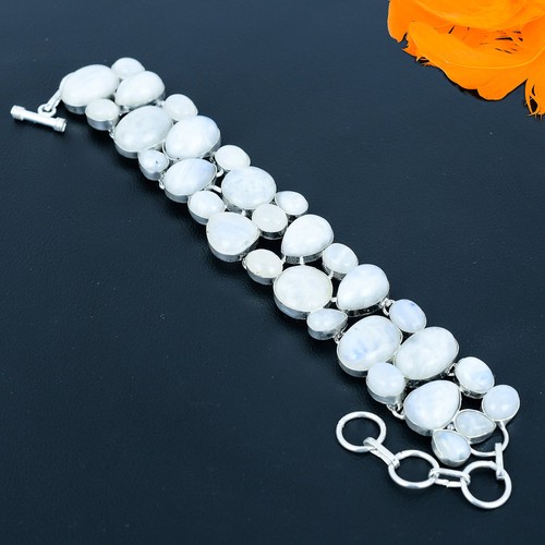 Regenbogen Mondstein Edelstein Handgemacht 925 Sterlingsilber Schmuck Armband