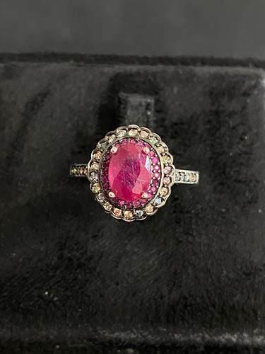 NATURAL RUBY 8X6 RUBY SAPPHIRE DIAMOND CUT STERLING SILVER 925 RING EARRING - 第 7/13 張圖片