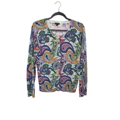 Talbots Womens Paisley Print Cardigan Sweater M Multicolor Cotton/Rayon 3965